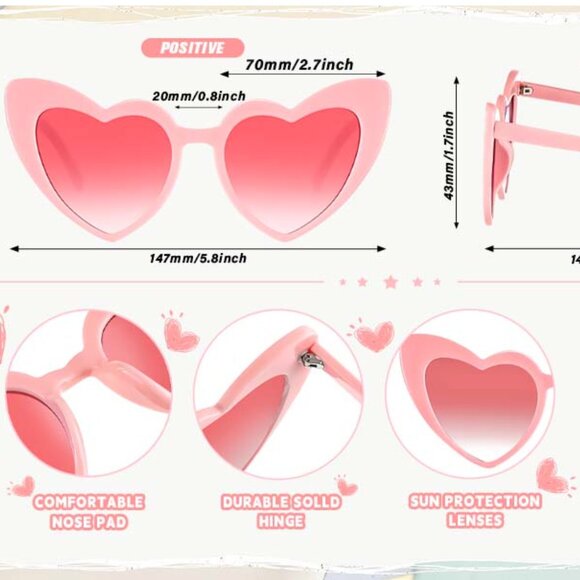 NWT Heart-Shaped Retro Sunglasses, Bachelorette - Wedding, Women's, Pink OSFA - Picture 2 of 13